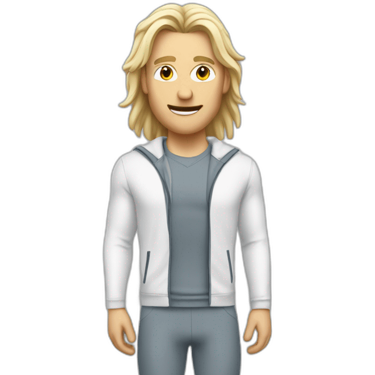 White man Runner, with white mid long hair dressed with sport suit talking to the people emoji