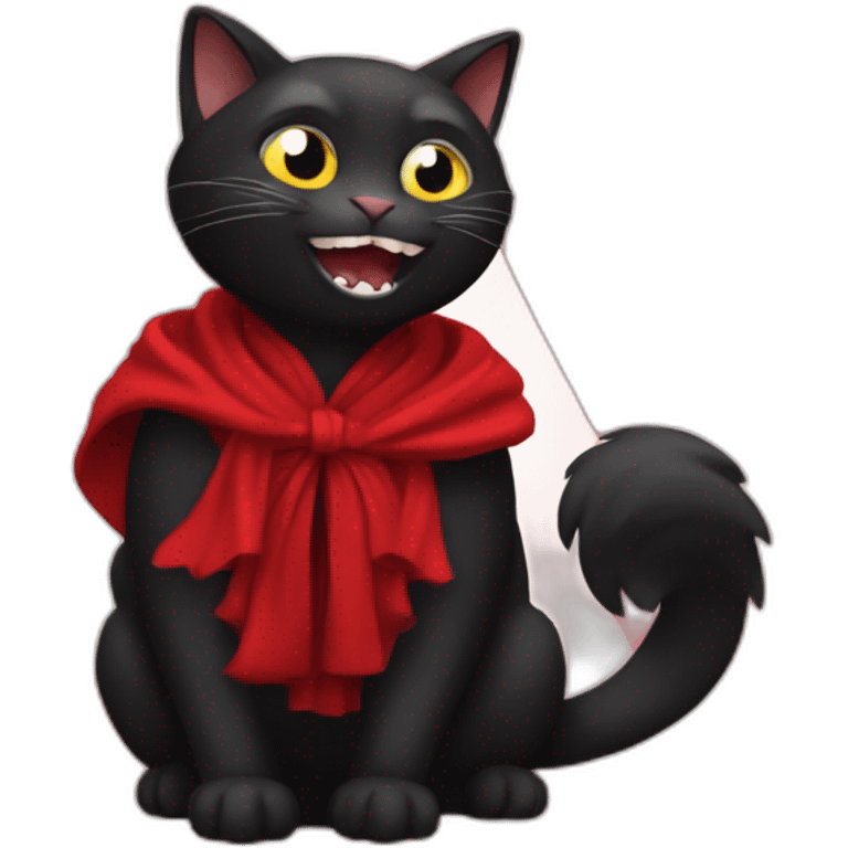 Black cat with red robe and big fangs emoji