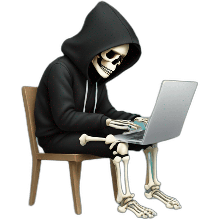 Skeleton programmer with laptop in black hoodie emoji