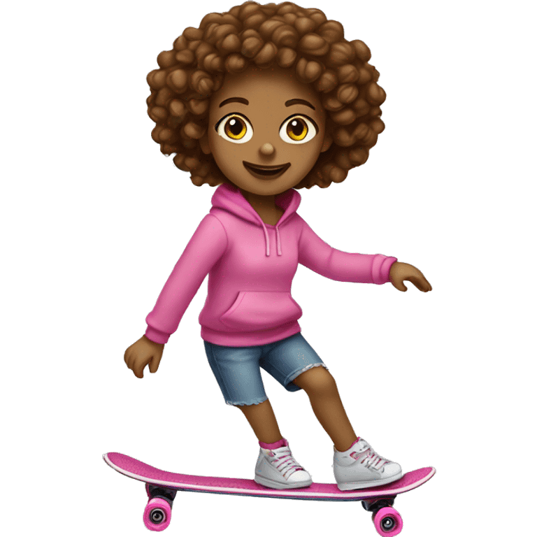 girl with pink hoodie and brown curly hair on penny board  emoji