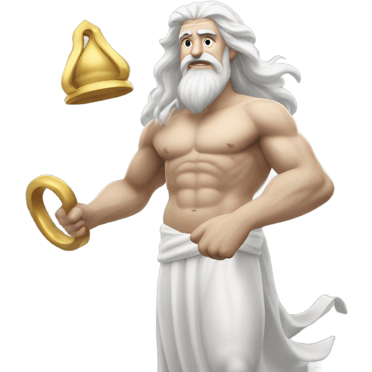 white man Poseidon lift weight . long white hair white dress. emoji