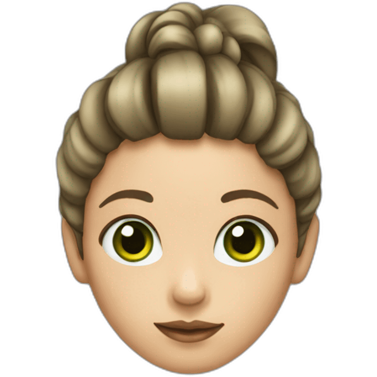 a girl with green big eyes and a round face with her hair tied back emoji