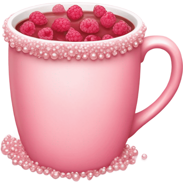 soft pink mug filled with steaming hot raspberry tea, decorated with blush pink pearl and sparkly embellishments (aesthetic, cute) emoji