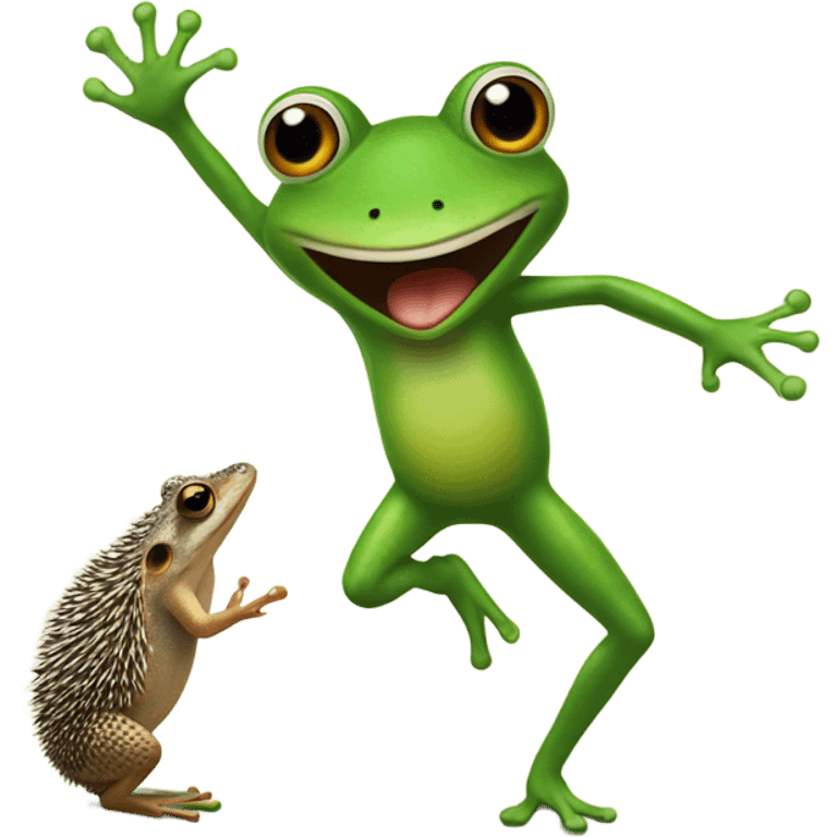 Frog dancing with a hedgehog  emoji