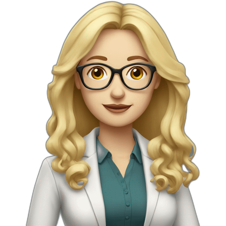 Woman teacher blonde long hair glasses wuth book emoji