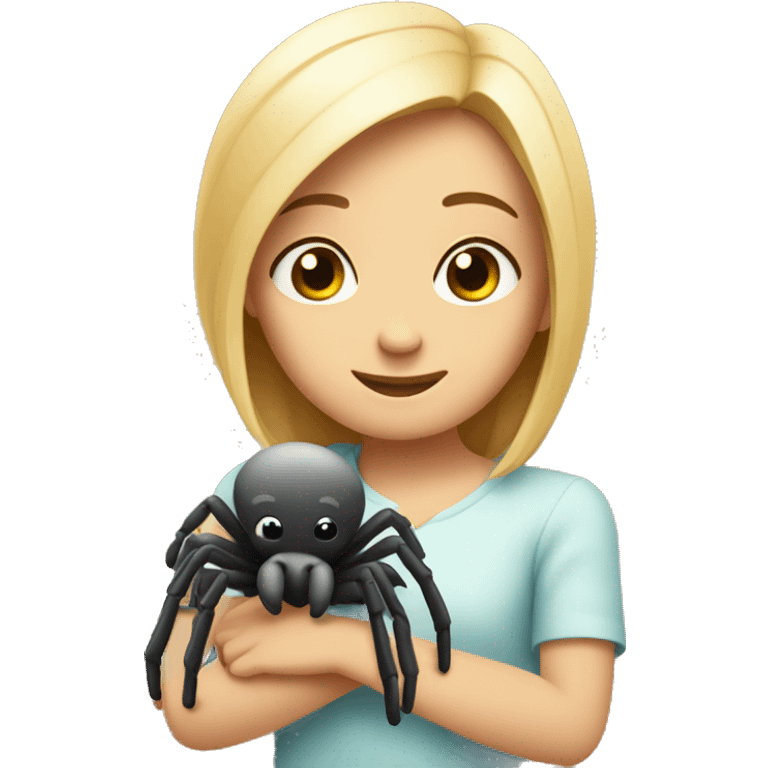 Little cute chic hugging a little cute spider emoji