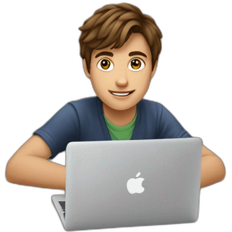 A 19 years old kid with brown hair using a MacBook on a table emoji