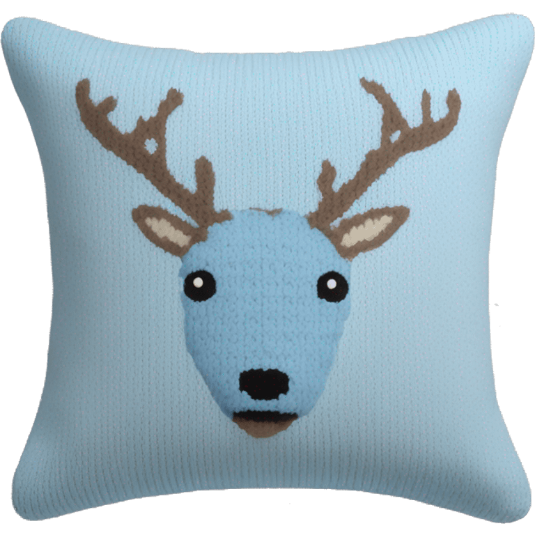 pastel blue knitted pillow with deer print emoji