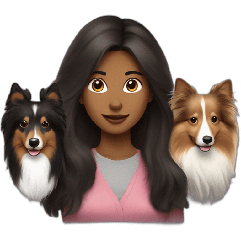 yong woman with sable sheltie and bi-black sheltie emoji