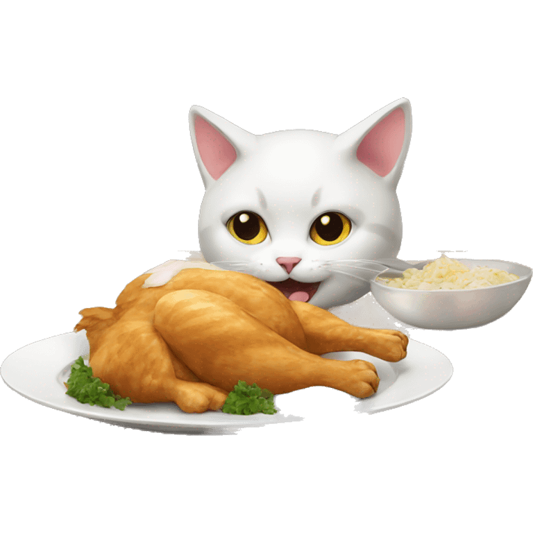 Cat eating chicken emoji