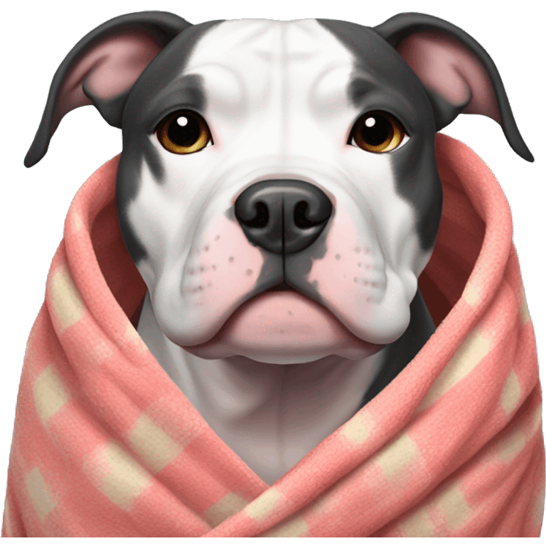 black and white pitbull wrapped up in blankets emoji