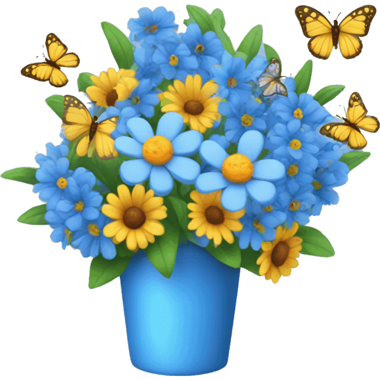 Blue bouquet with butterflies emoji