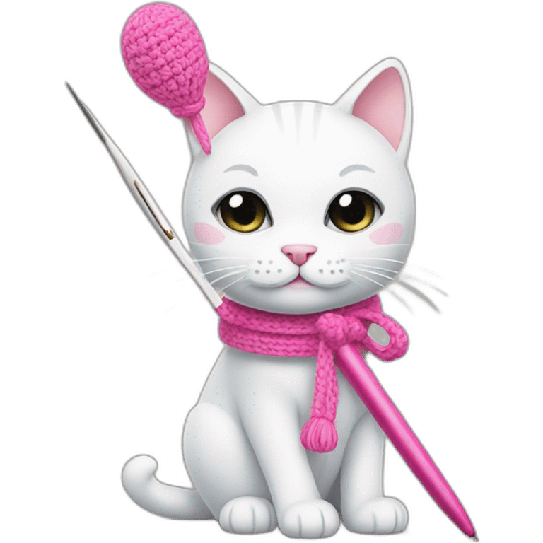 White cat with pink crochet hook emoji