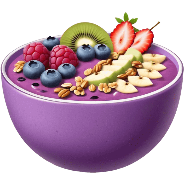 purple smoothie bowl with fruits and granola emoji