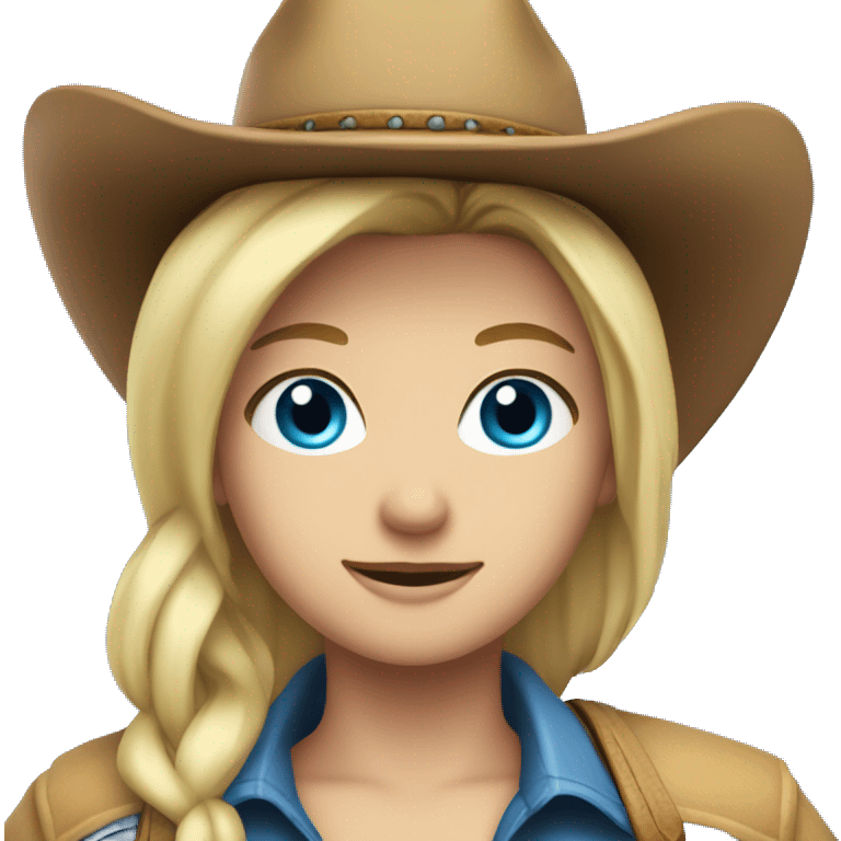 Blonde, ocean blue eyes, wearing a cowboy hat, winning emoji