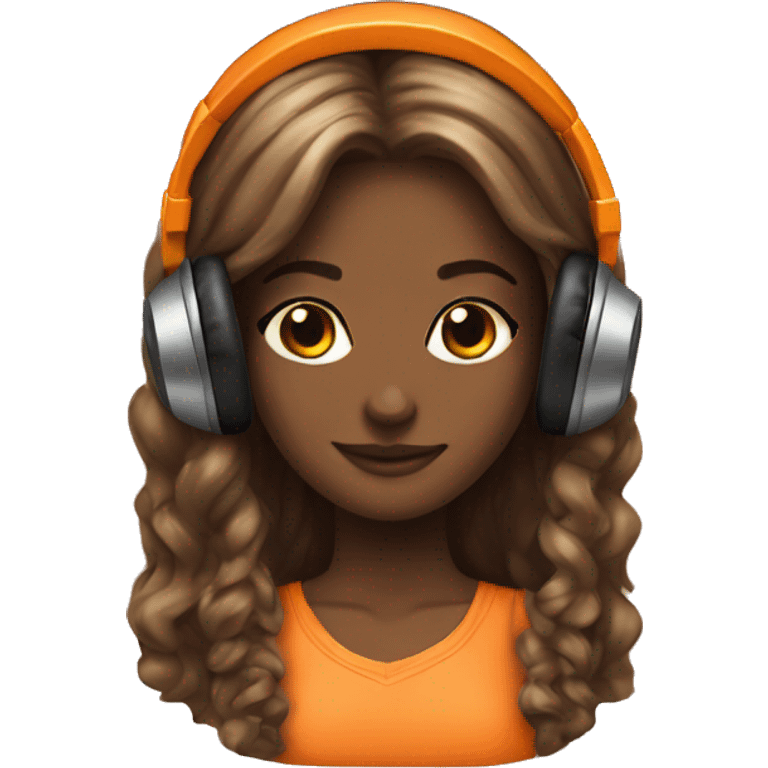 Girl Dj Orange long hair headset emoji