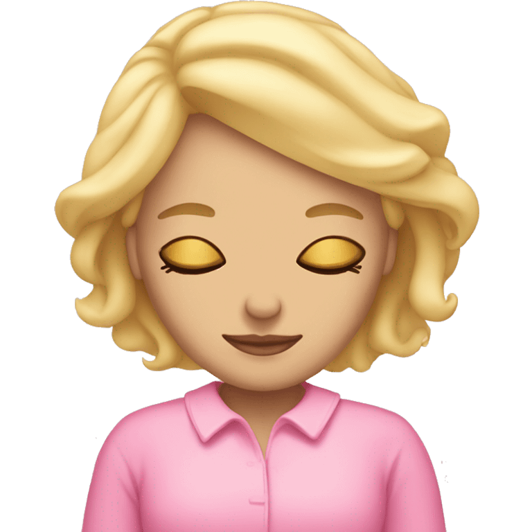 blonde girl sleeping dressed in pink emoji