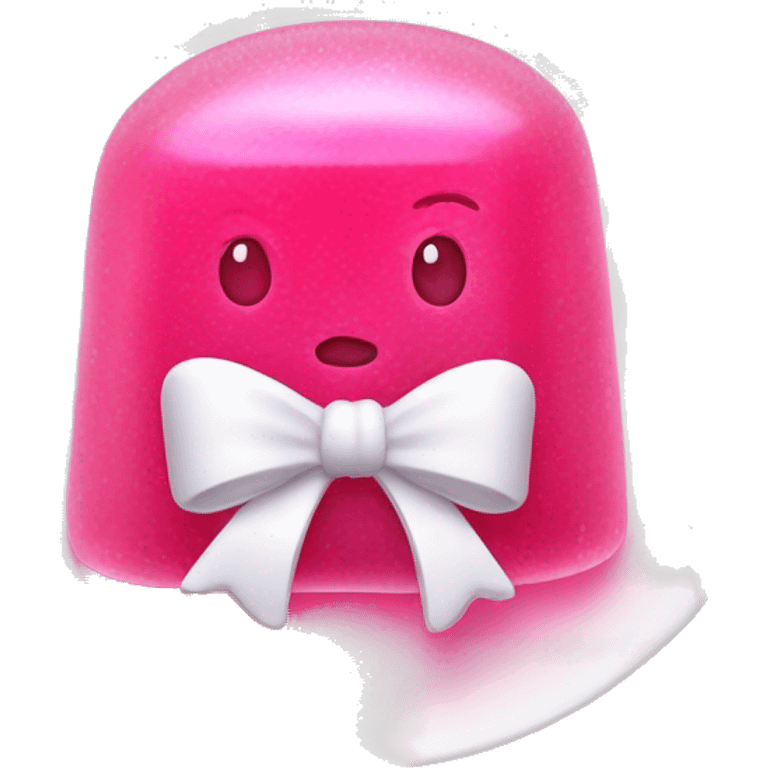 Pink jellos on a white plate with a white bow on top emoji