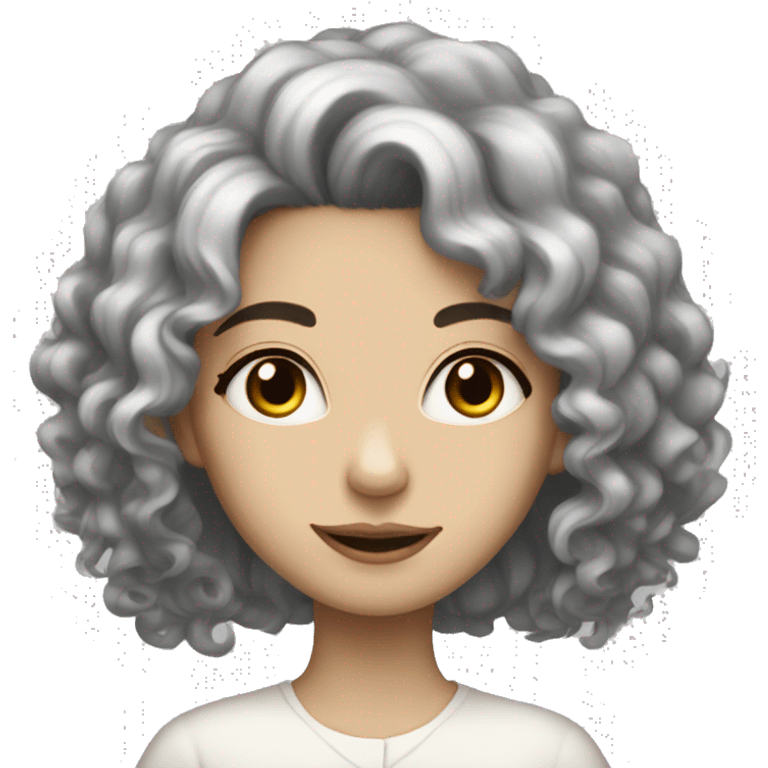 Lady with white skin and long curly big black hair and brown eyes and pretty emoji