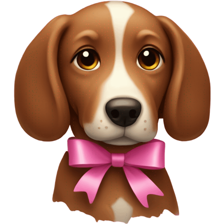 Dog brown with pink ribbon emoji