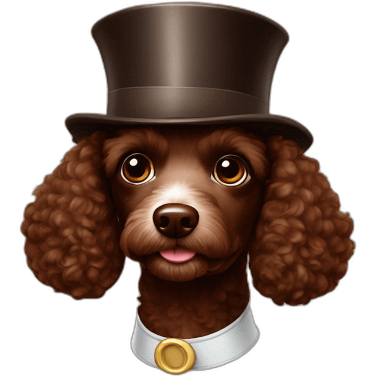 Chocolate poodle in cylinder hat emoji