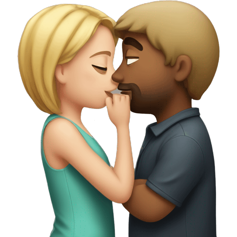 A tall fat boy kissing a short beautiful girl emoji