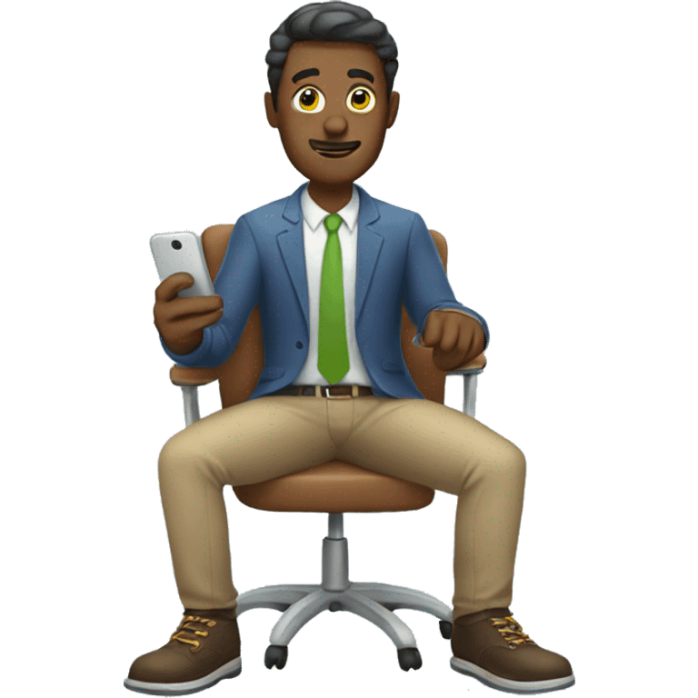 Man sitting on chair with phone emoji