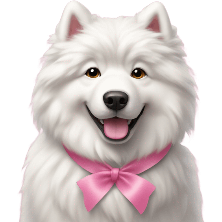 samoyed dog wearing pink ribbon emoji