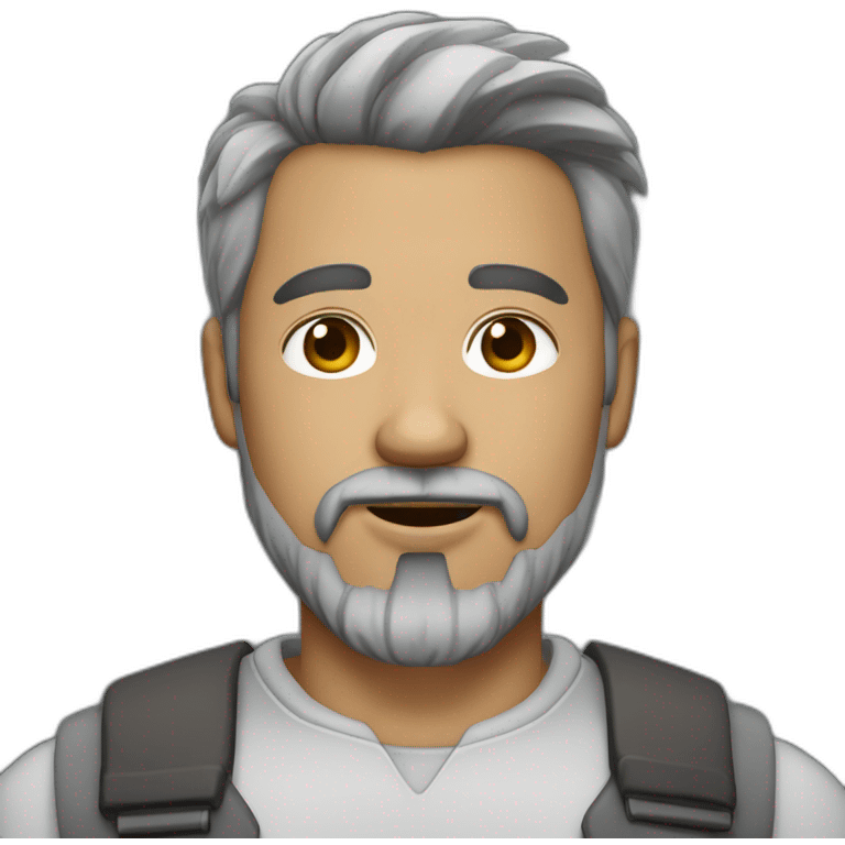 40 year old man with a large goatee, dark brown hair mixed with gray hair emoji