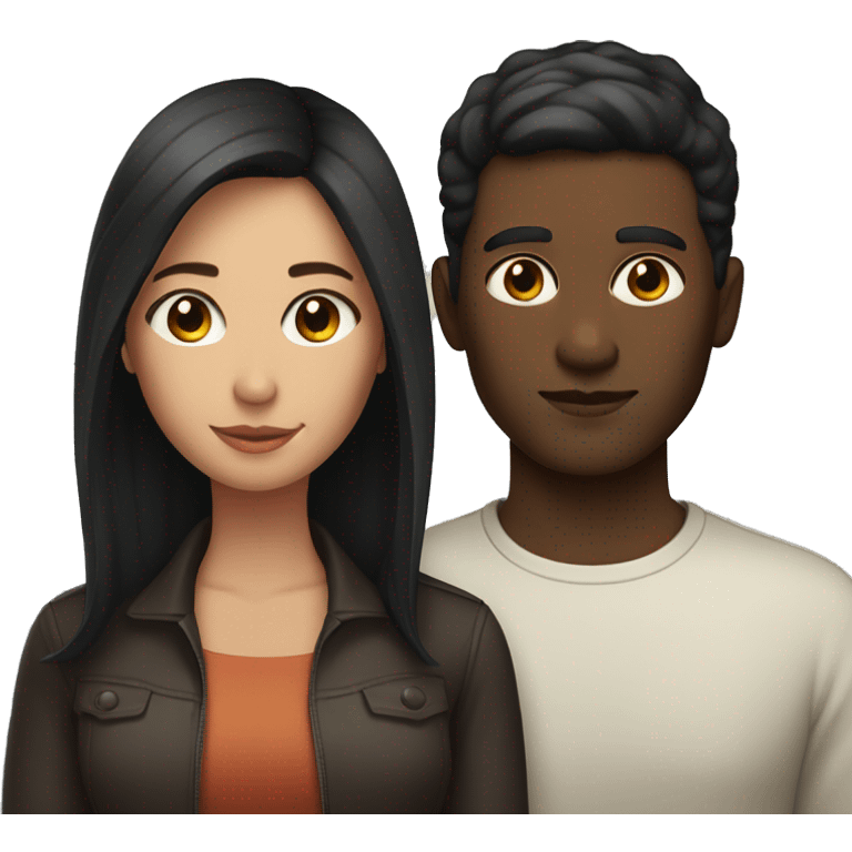 couple man with brown short hair and bright skin women with long black hair and darker skin  emoji