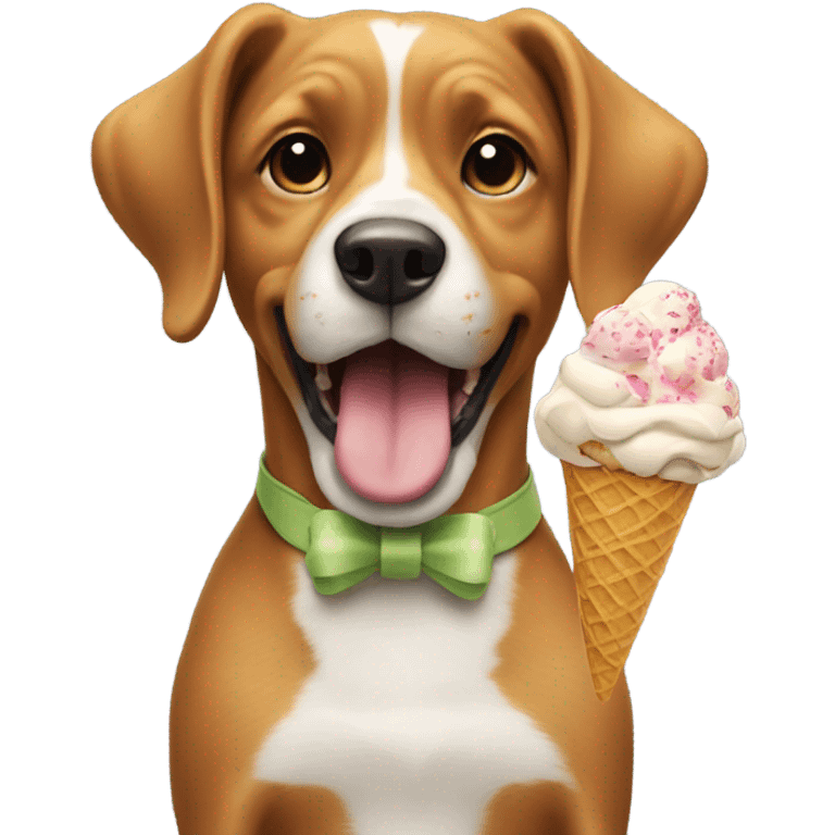 Dog eating icecream with a bow emoji