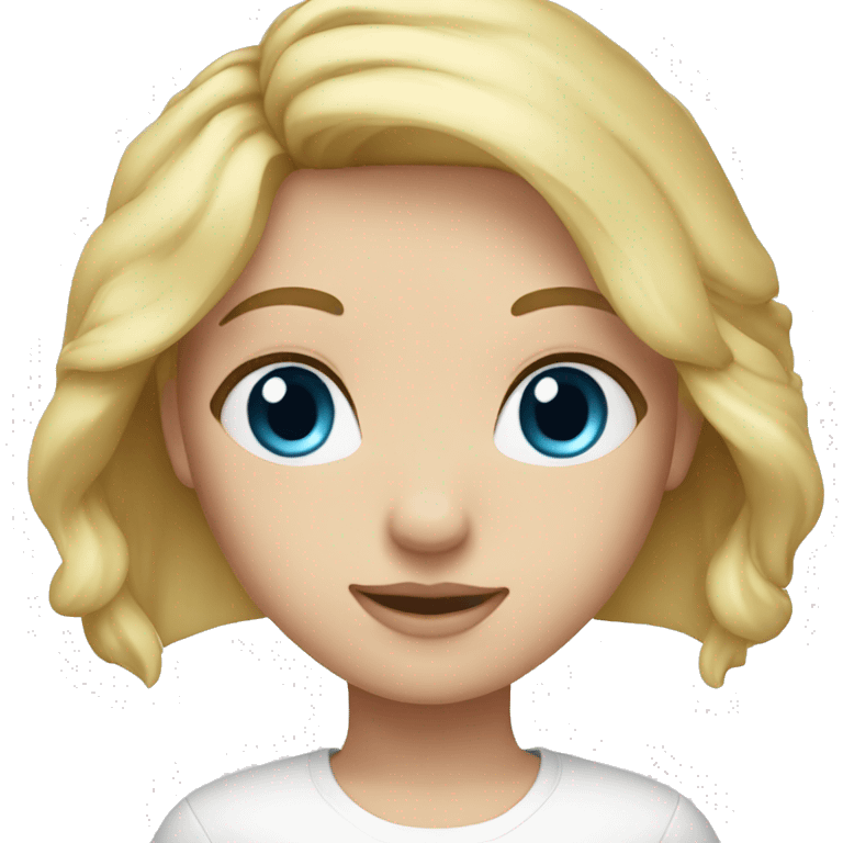 A blonde hair girl with a white shirt and blue eyes less zoomed in emoji