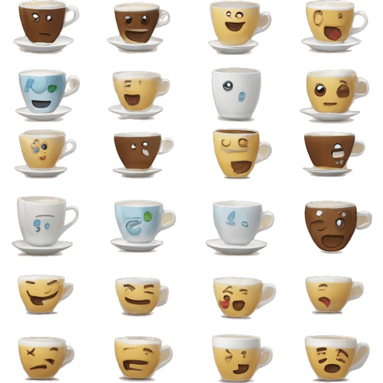 Tazas de café con caras clásicas de texto emoji