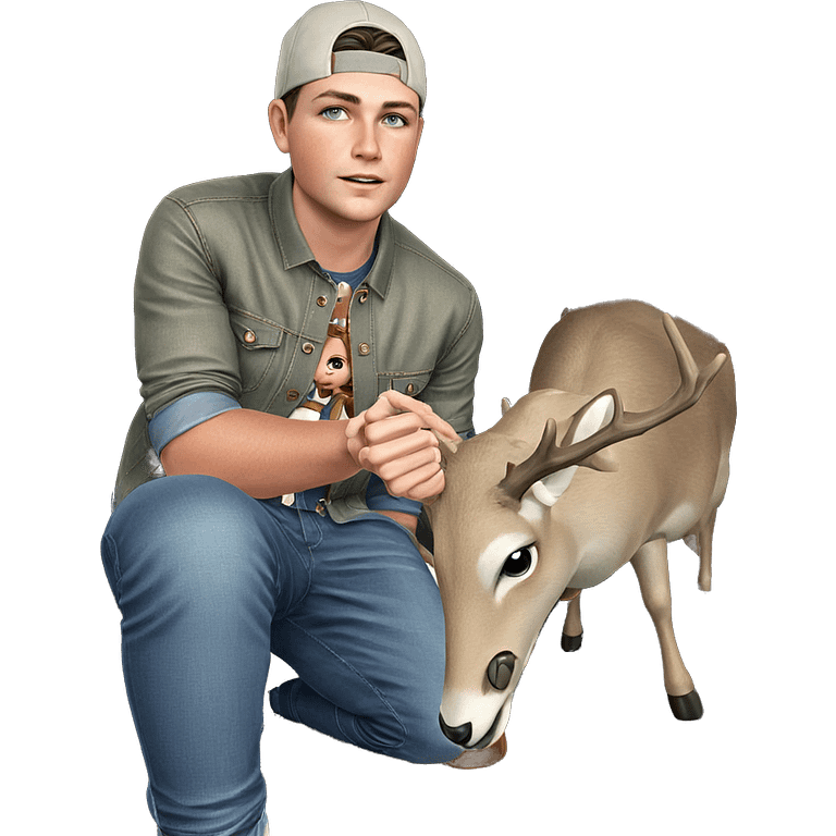 boy in denim with deer emoji