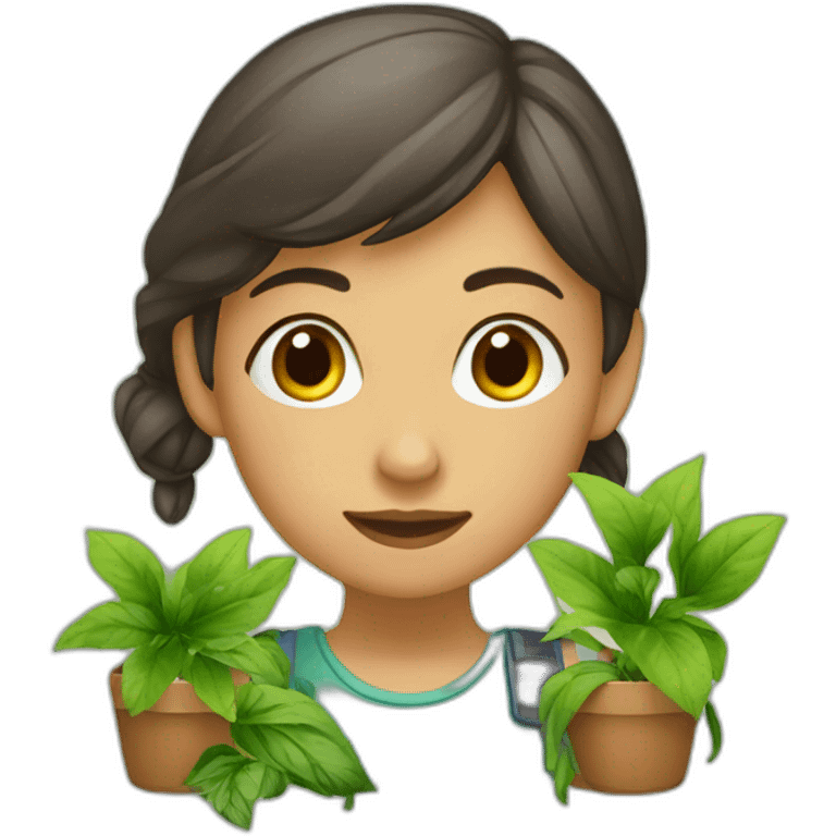 jeune fille entourée de plantes emoji