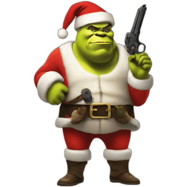 shrek as santa standing with gun emoji