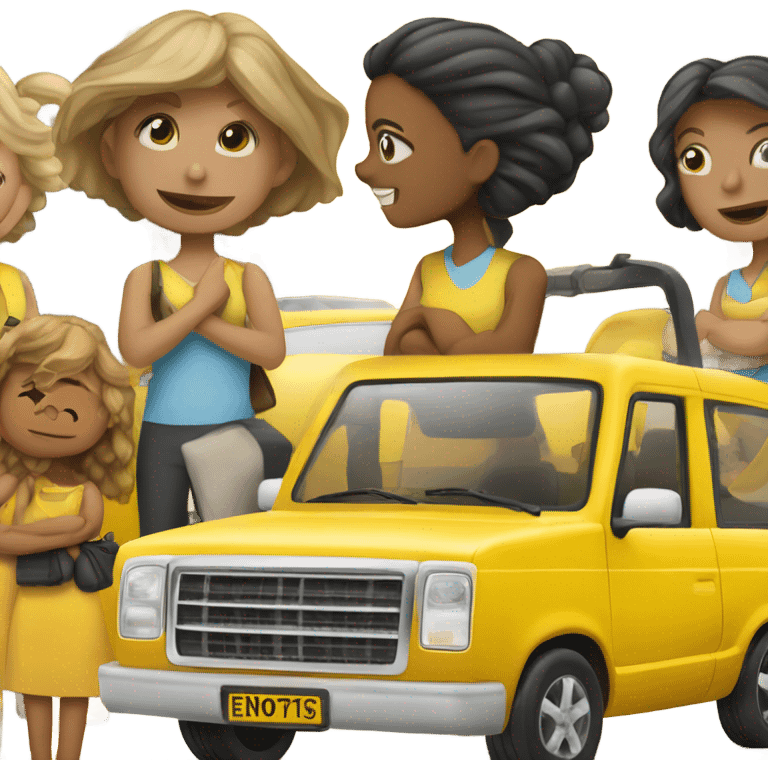 Un coche amarillo con dos mujeres guapisimas emoji