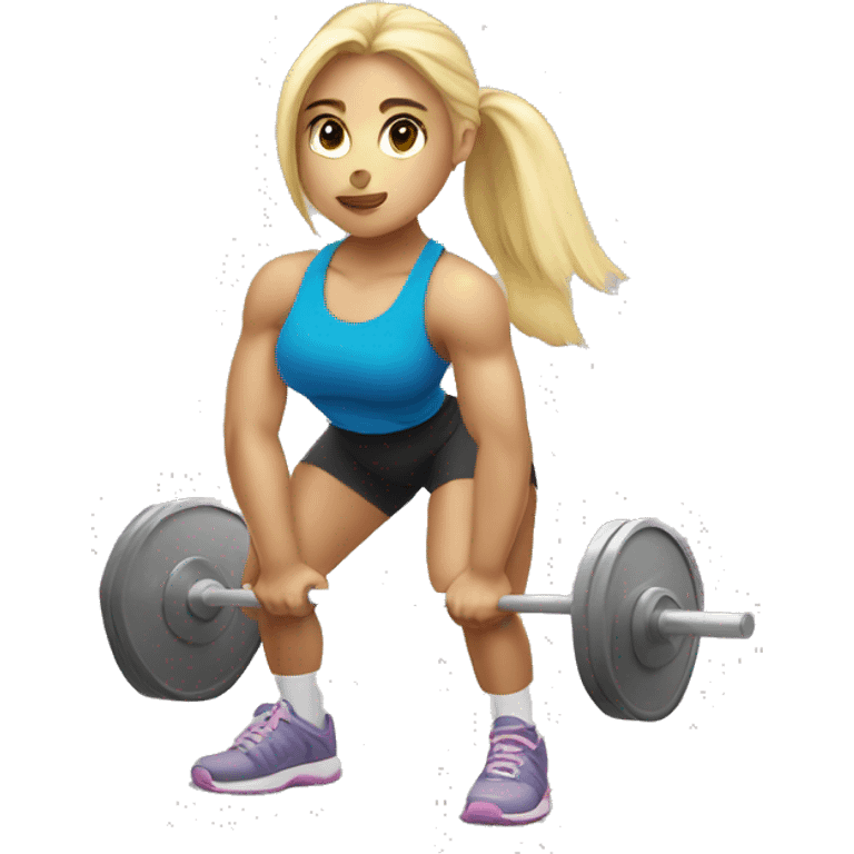 Blonde girl doing squats with barbell emoji