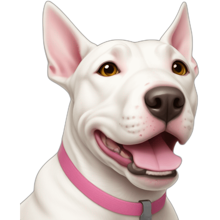 White bull terrier cross with light tan patch and pink nose emoji