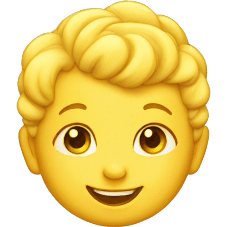 Yellow smiling baby head with 1 curl on top of head emoji