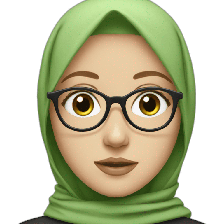 White girl with hijab with glasses and green eyes emoji