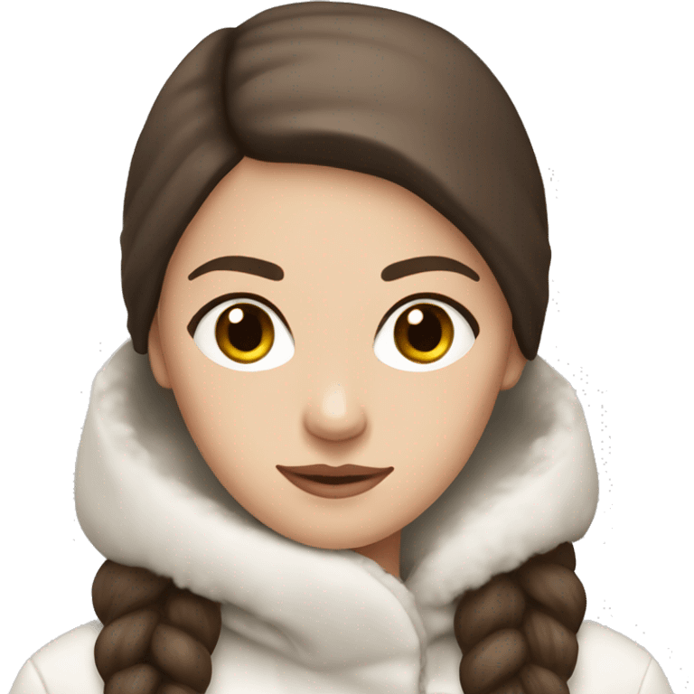 white girl with straight brown hair and dark brown eyes wearing a white and brown winter outfit emoji