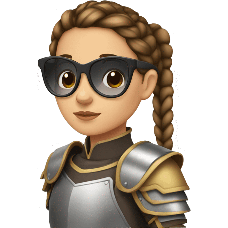 Girl knight with French braids, brown hair and sunglasses emoji