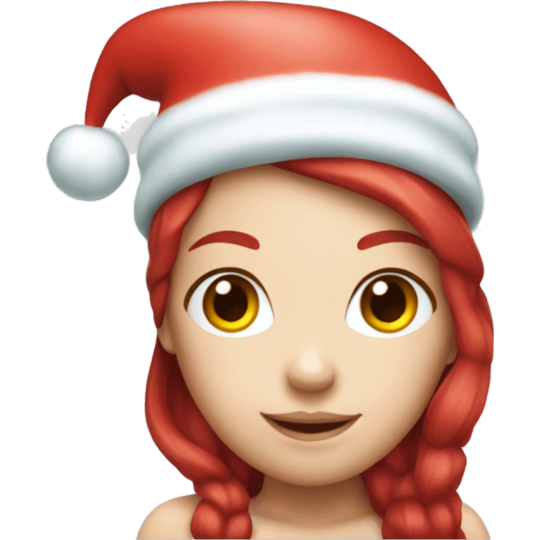 White Mermaid with red hair wearing a Christmas hat emoji