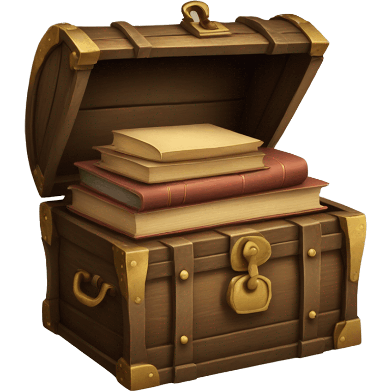 open vintage chest with old books inside  emoji