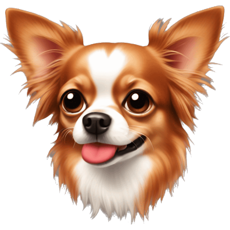 All Red long haired Chihuahua with red mouth emoji