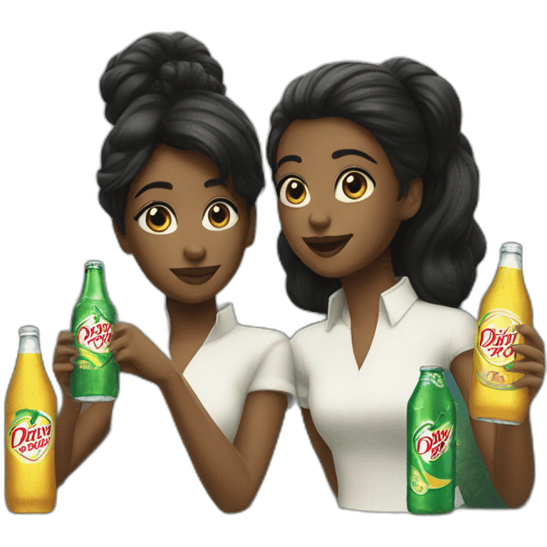 A black girl and black hair in a bun drinking Canada Dry emoji