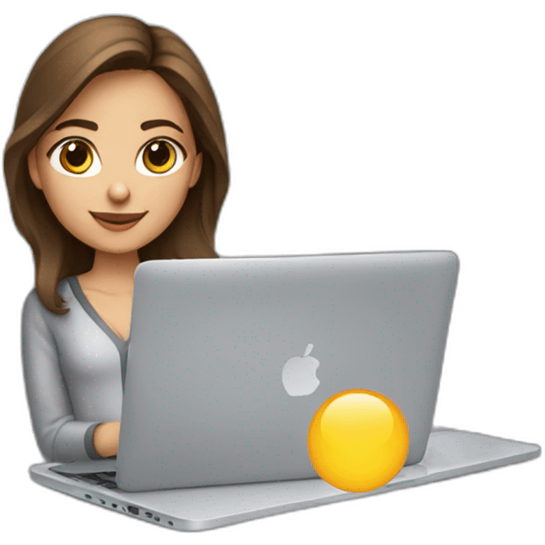 Beautiful programmer girl with brown hair working with MacBook emoji