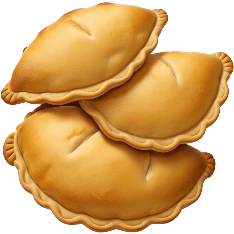 Empanadas Cinematic Realistic Empanadas Dish Emoji, depicted as crispy, golden empanadas made with cornmeal and filled with savory ingredients, rendered with rich textures and vibrant, appetizing lighting. emoji