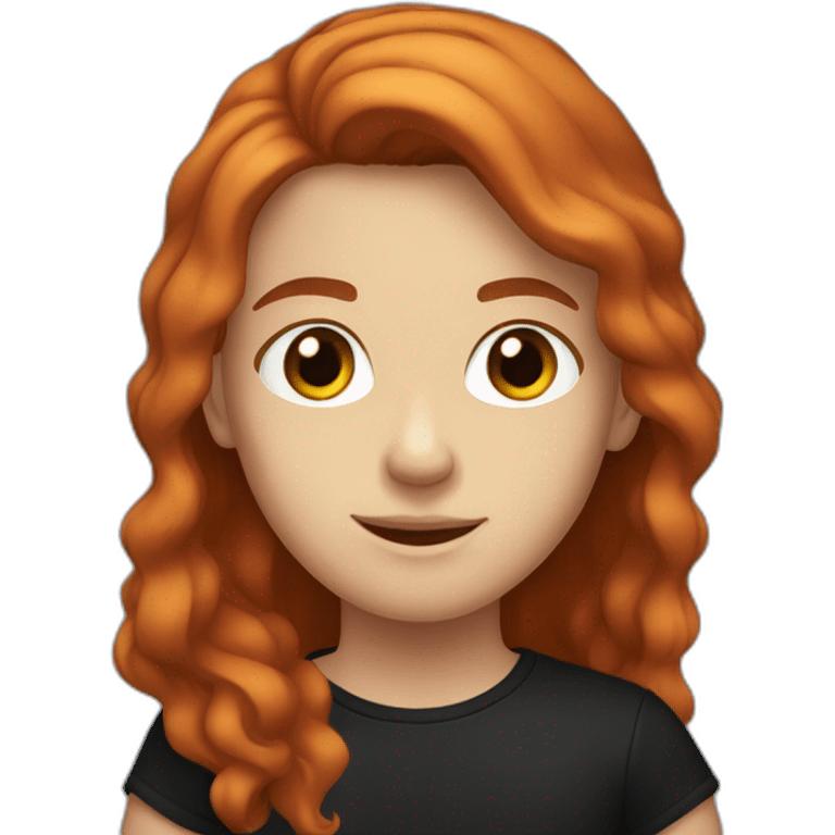 A white teenager with big brown eyes and middle-parted red hair, wearing a black T-shirt. emoji